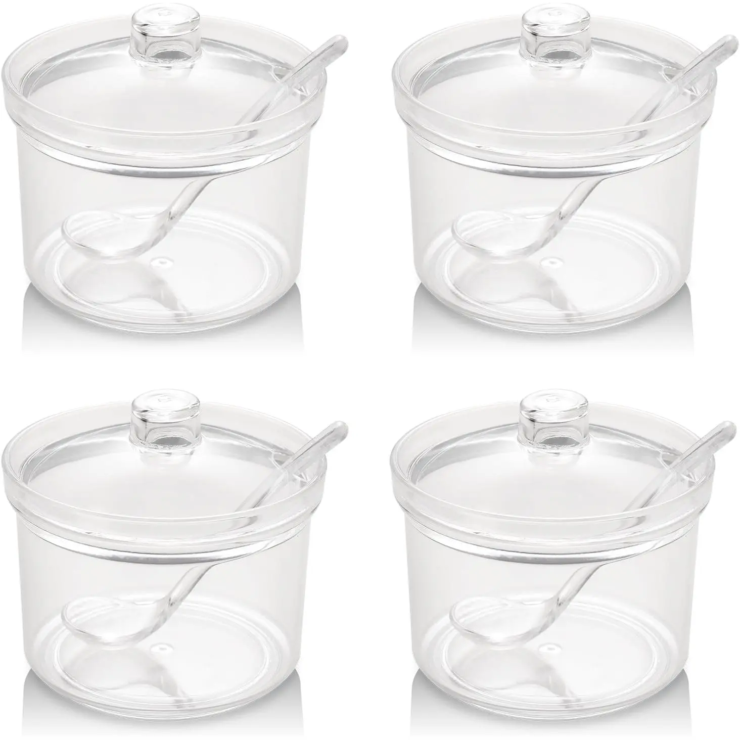 Set of 4 13oz Clear Acrylic Sugar Jars with Lid and Spoon, Cute for Sugar Salt Tea Condiment Server