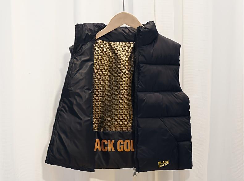 Warm And Cozy Label Patched Vest, Full Zipper Warm Sleeveless Outwear For Boys And Girls - Perfect For Autumn And Winter Clothes