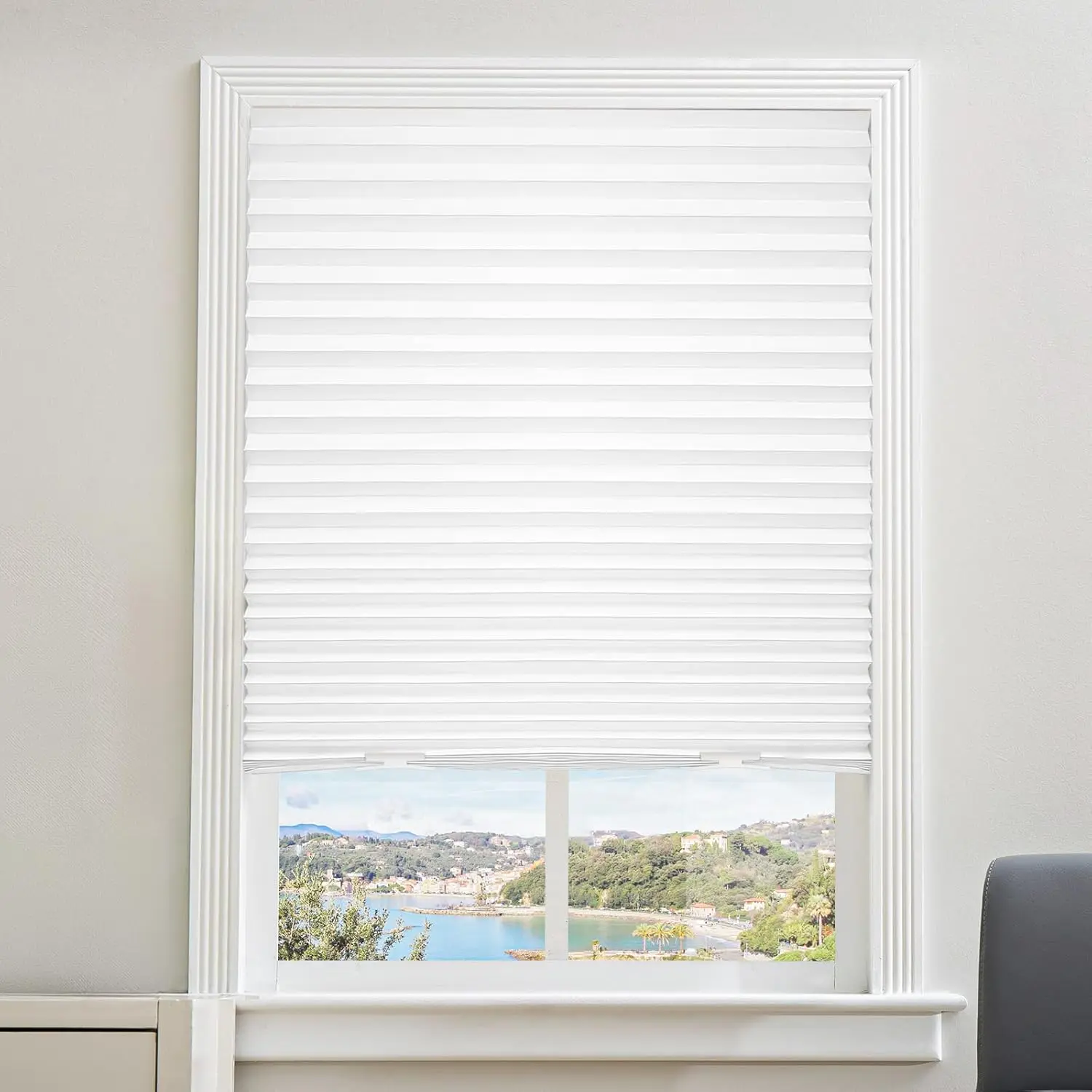 6 Packs Cordless Pleated Light Filtering Window Shade 36 in x 72 in, Easy to Cut and Install, White Paper Blinds with 12 Clips