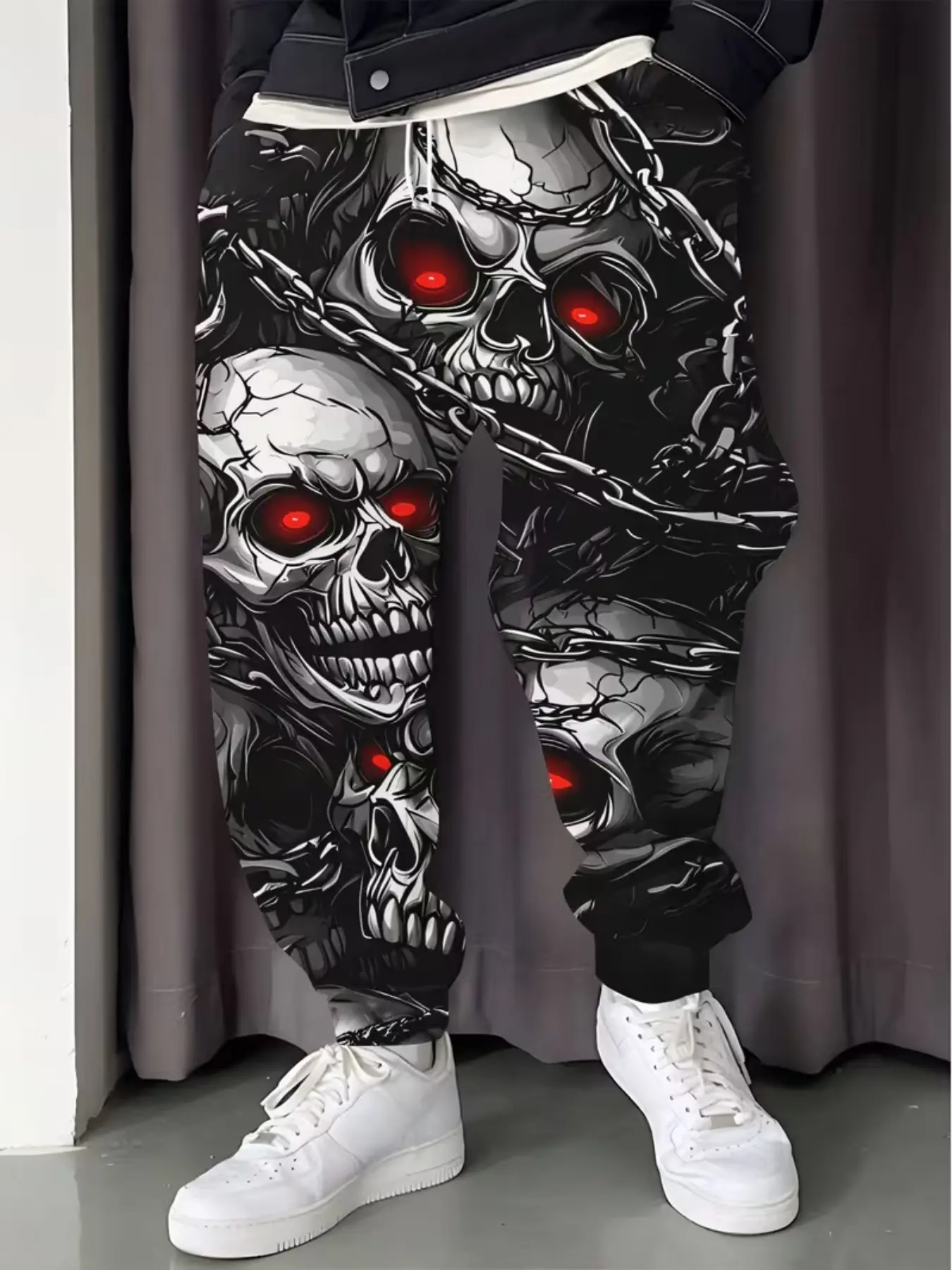 Men's Casual Fitted Pants, Fashion Trousers, All over Print Design, Street Style, Artistic Skull Pattern, Perfect for Daily Wear and Trendy Events