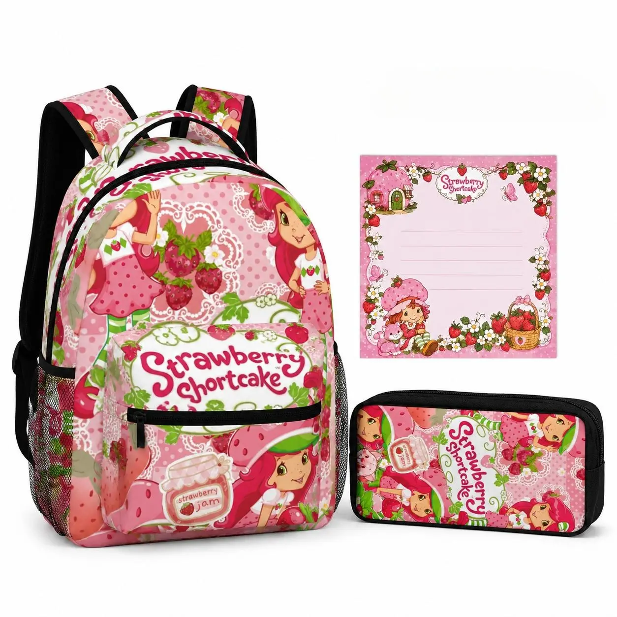 Strawberry Shortcake Backpack Kids School Backpack Sets for Girls Boys Teens, Kawaii School BoobBag with 1 Pecnil Box, 1 Notebook, Multi-functional multi-pocket Book Bag School Suppluies Sets for Girls Elementary Middle School Teens, Travel School