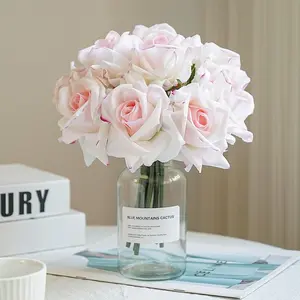5PCS，Real texture moisturizing curly rose artificial flowers, bouquet held by the bride for wedding photography decoration, home decoration, garden table decoration, latex rose bouquet, flowers for Valentine's Day and Mother's Day.