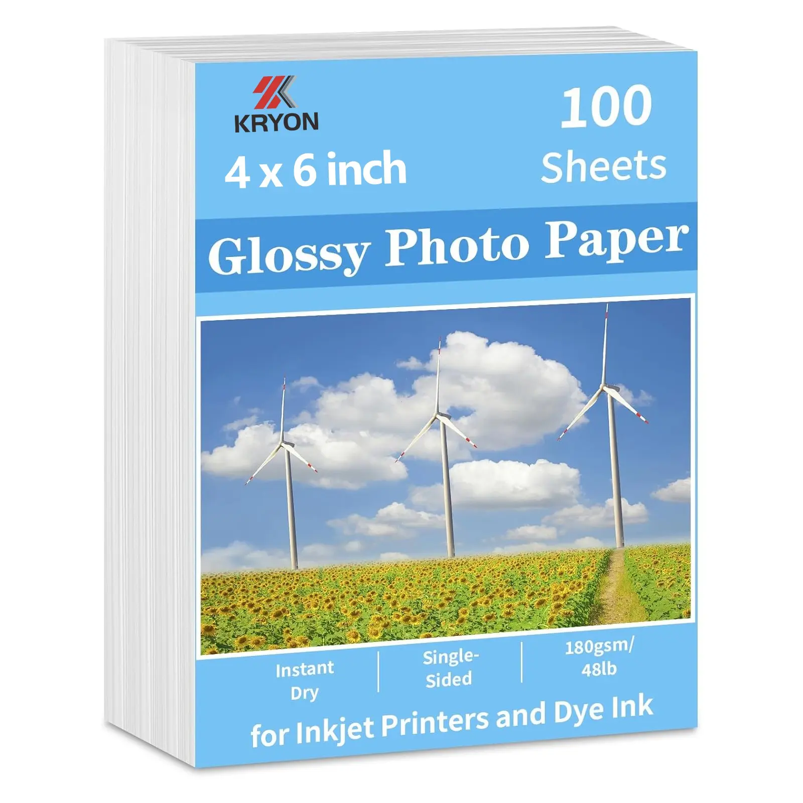 100 Sheets 4x6 Inch Glossy Photo Paper, 180gsm 48lb, High-Gloss Finish, Ideal for Printers, Professional Quality Printing Paper