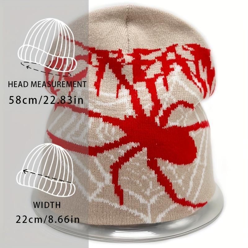 Y2K Unisex Beanie Hat with Halloween Spider Web & SCREAM Letter Design, Stretchy Elastic Band, Warm Winter Skull Cap for Streetwear, Hip-Hop, and Parties (Red/Black/White/Grey)