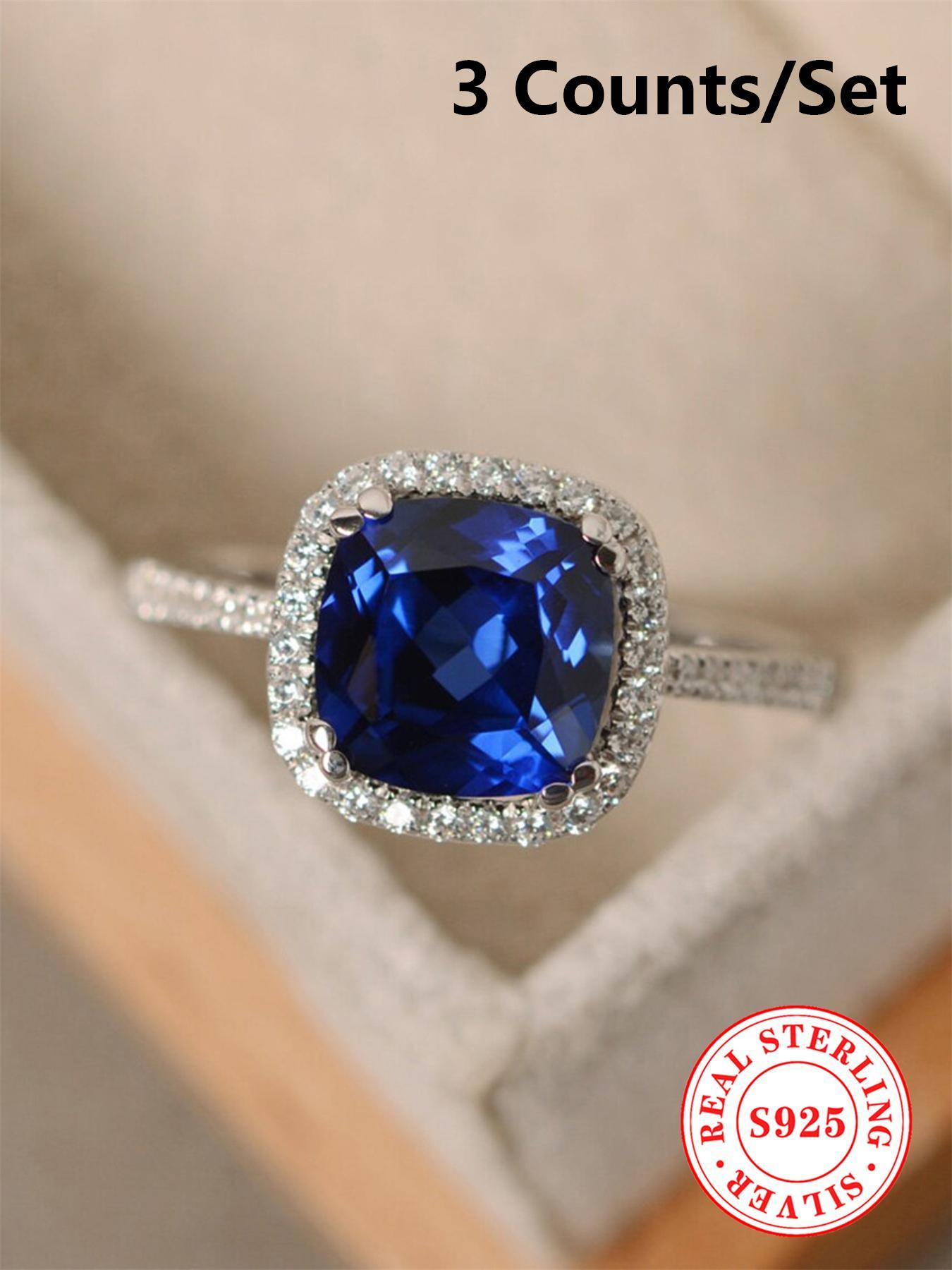 S925 Sterling Silver Rhinestone Decor Emerald Cut Solitaire Ring, Elegant Fashion Accessories for Women, Trendy All-match & Exquisite Jewelry for Birthday Gift, with Box