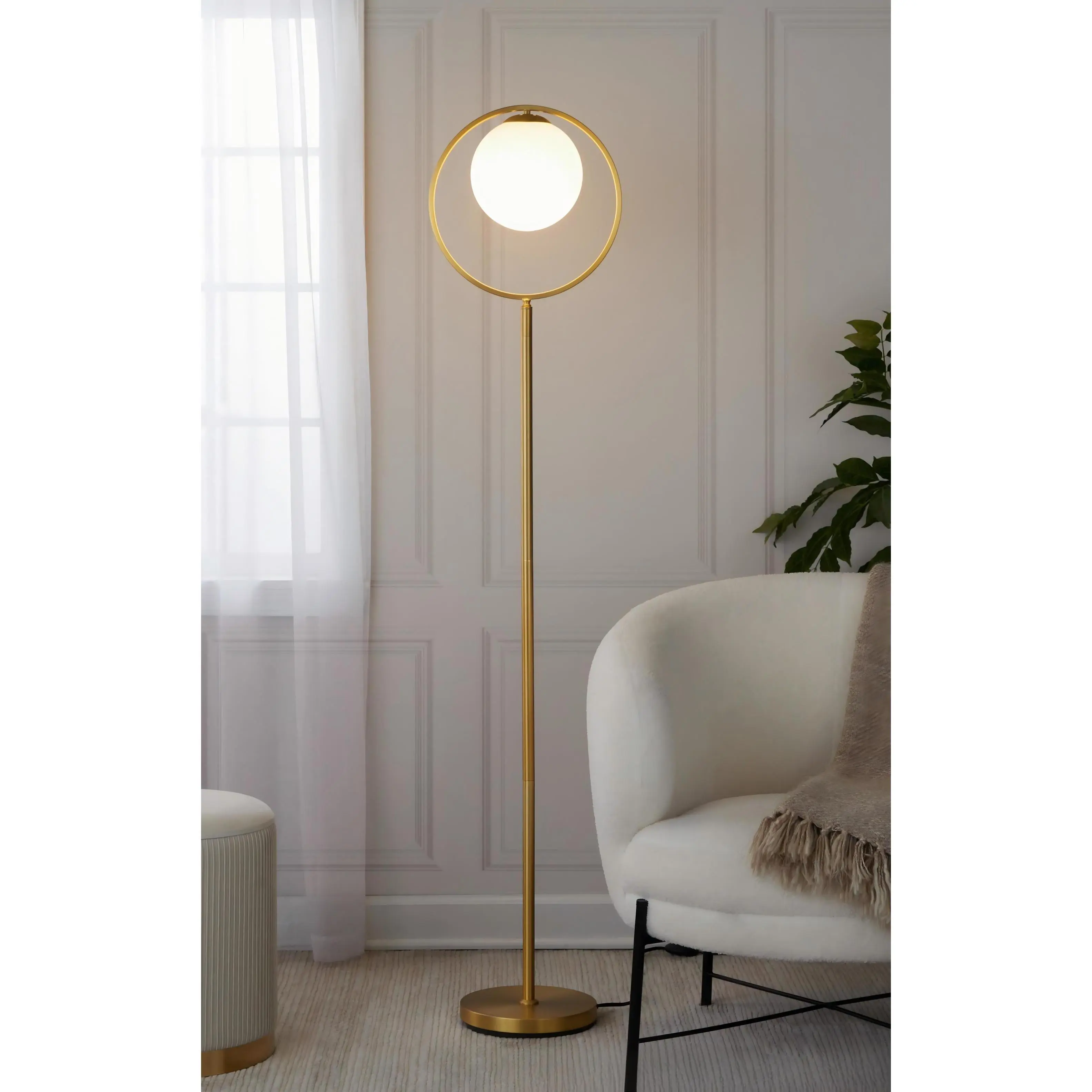 ARCH Contemporary Floor Lamp Gold Metal Frosted Glass Modern Standing Light for Living Room Bedroom Office Home Decor Tall Pole Lamp with Round Base Easy Assembly, Home Furniture and Household Product Search Terms for US Online Shopping