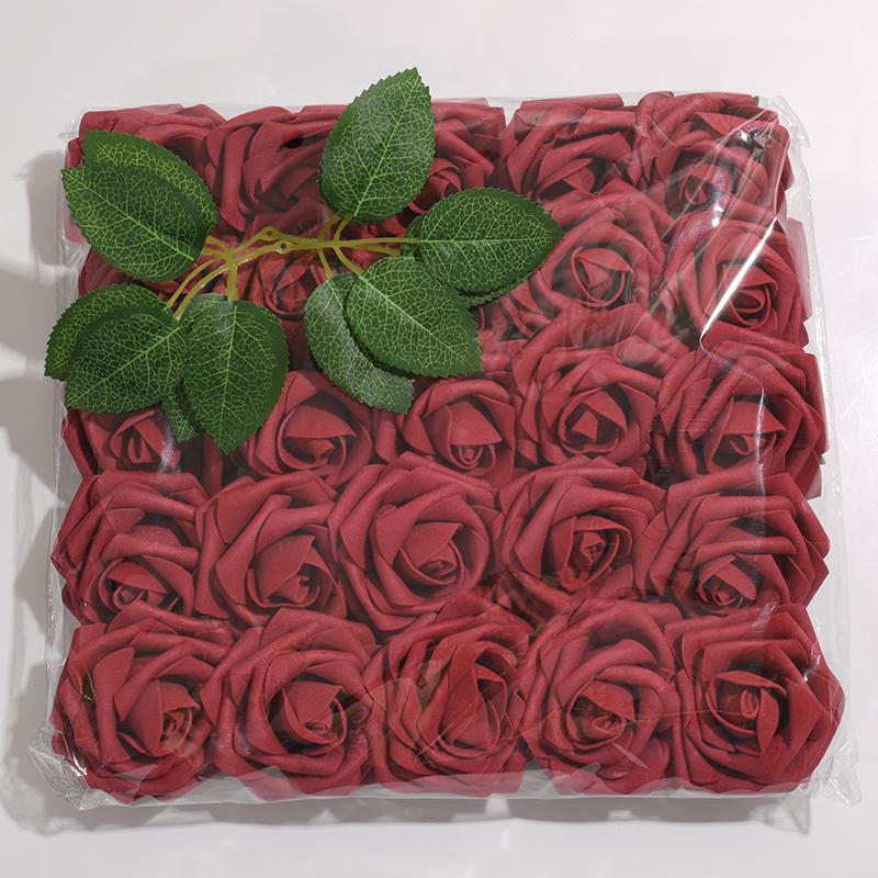 25pcs/Lot High-Grade White PE Rose Artificial Flower Head With Stem DIY Bouquet Wedding Party Decoration Scrapbook Supplies