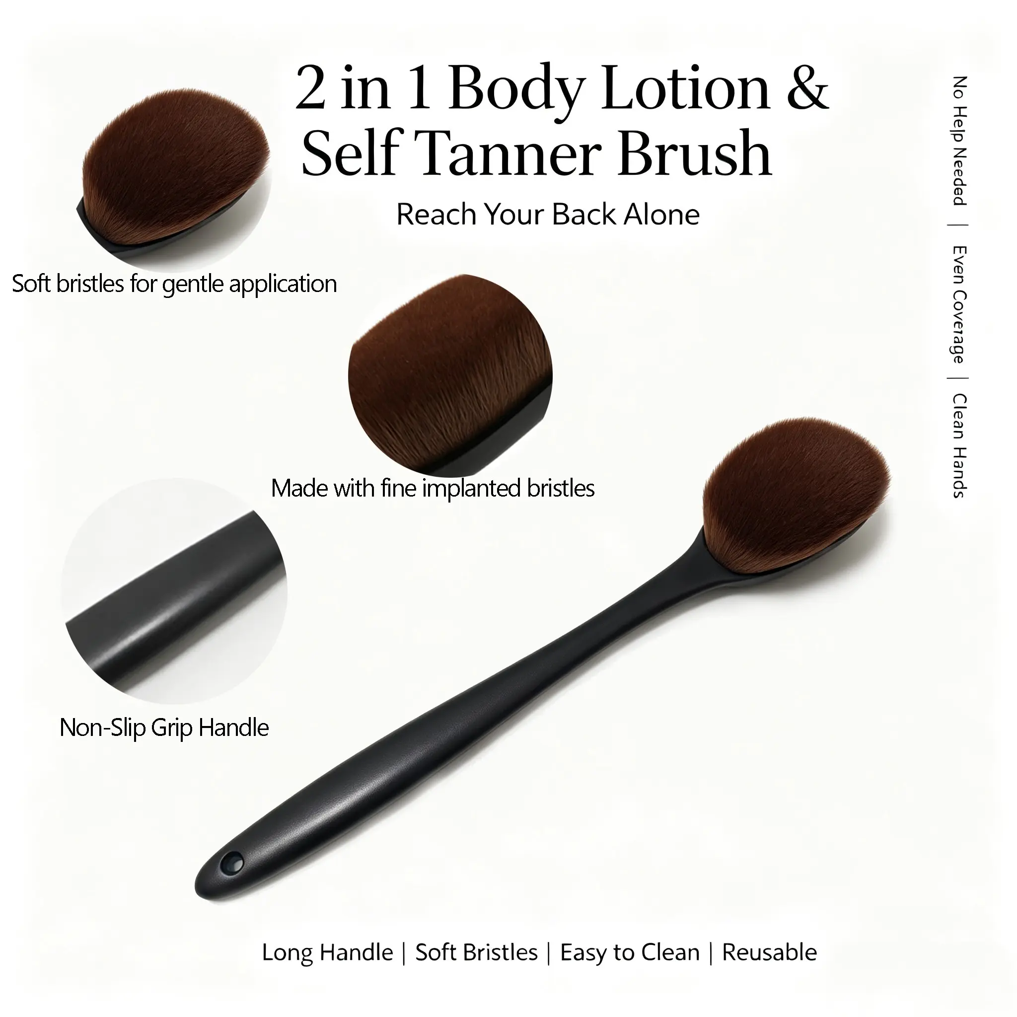 2-In-1 Long Handle Body Lotion Brush, Reusable and Easy to Clean, Non-Slip Design, Suitable for Tan Cream, Moisturizing Lotion, Sunscreen Lotion
