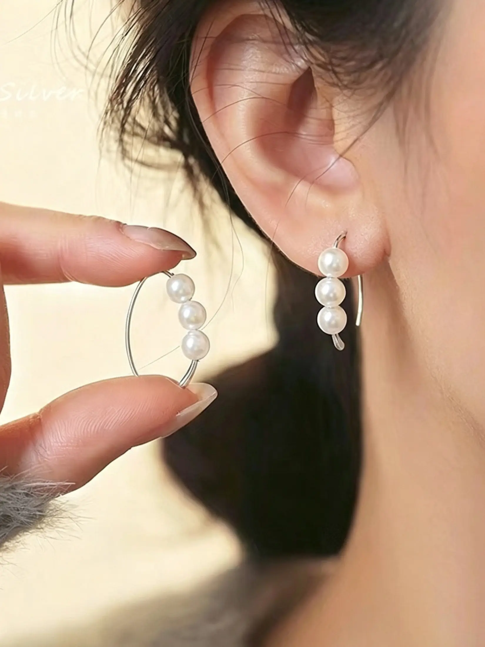 Women's S925 Sterling Silver Pearl Hoop Earrings, Minimalist Gentle French Style Ear Jewelry, Light Luxury Premium Niche Elegant Accessories