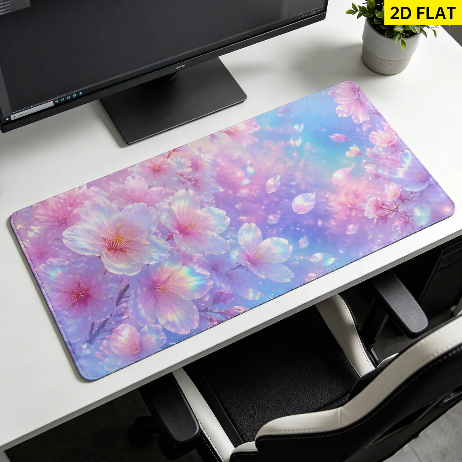 Extra Large Holographic Cherry Blossom Mouse Pad,Non Slip Rubber Pad,Desktop Decoration Drotection Pad,Washable,Lock Edge Multi Size,Premium Multipurpose Mousepad For Home,Office,Gift for Family and Friends