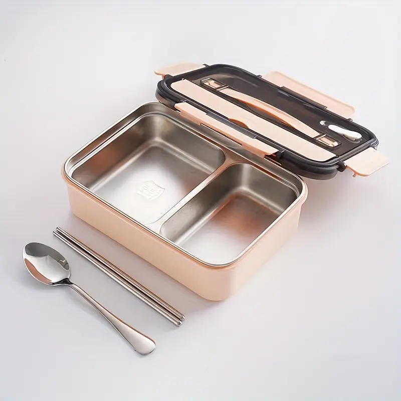 [AURA & LSlE] 2compartment large-capacity food-grade 304 stainless steel lunch box, portable outdoor camping storage box