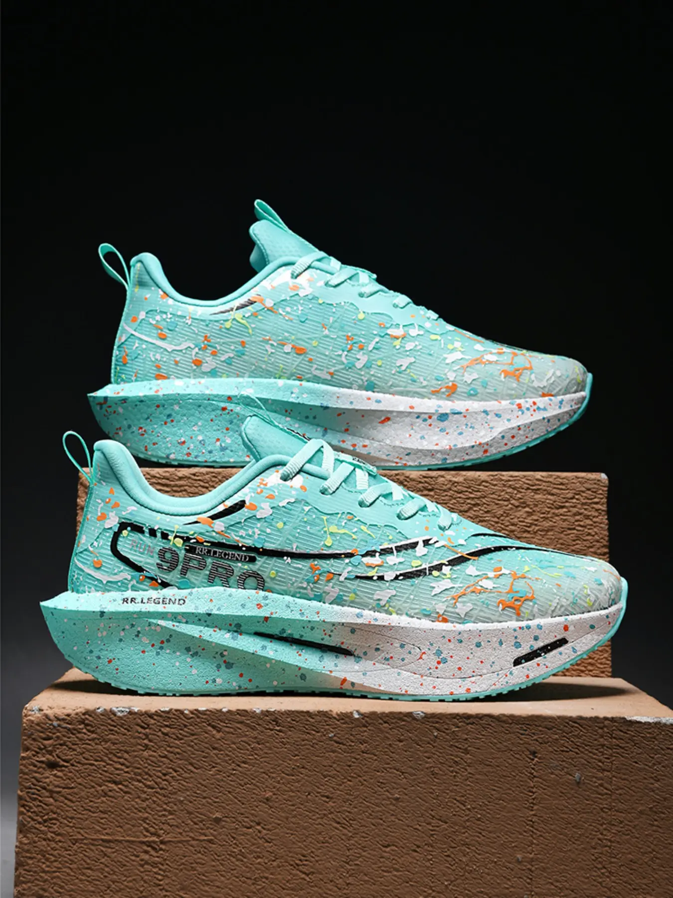 1 Pair Unisex Rotating Lace Splash Luminous Carbon Plate Racing Running Shoes | Aurora Sci-fi Competitive Style One-click Quick Rotating Lace Breath Woven Mesh Upper Popcorn Soft Cushion Midsole Anti-torsion Real Carbon Plate Light-absorb Glow In Dark Spl