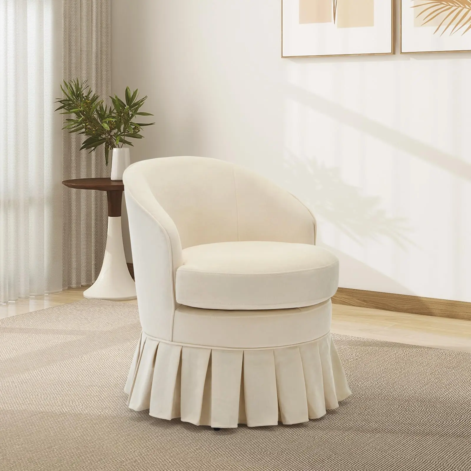 Upholstered Solid Wood Banquet Dining Chair with Skirted Edge – Linen Gray and Beige Options