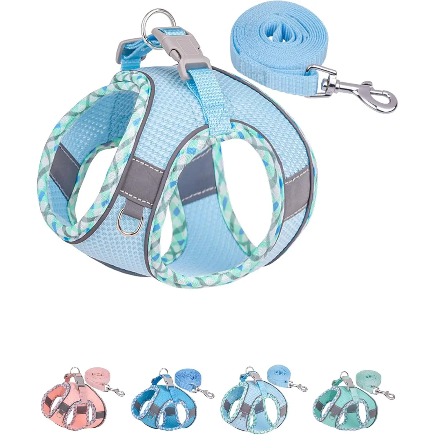 Dog Harness for Small Medium Dogs No Pull, Puppy Harness and Leash Set,Step in Dog Harness for Walking, Running, Training, Small Dog Vest(Light Blue, XXS)