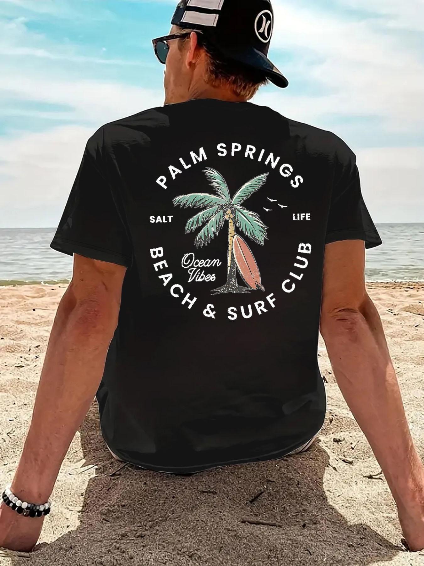 Men's Round Neck USA Flag Pattern Short Sleeve T-Shirt, Ideal for Summer Outdoor Activities, Fitted Knit Fabric, Trendy H-Type Silhouette, Casual Tropical