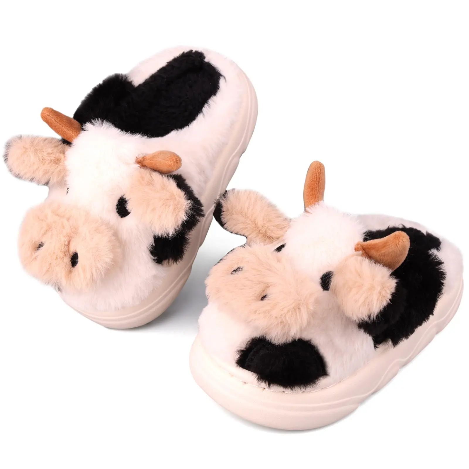 Unisex Cute Cow Slides, Fuzzy Plush House Slippers with Memory Foam and Anti-Slip TPR Sole for Indoor Play and Lounging, Fuzzy House Slippers, Anti-Slip Tpr Sole Grip, Girl, Boy, Footwear