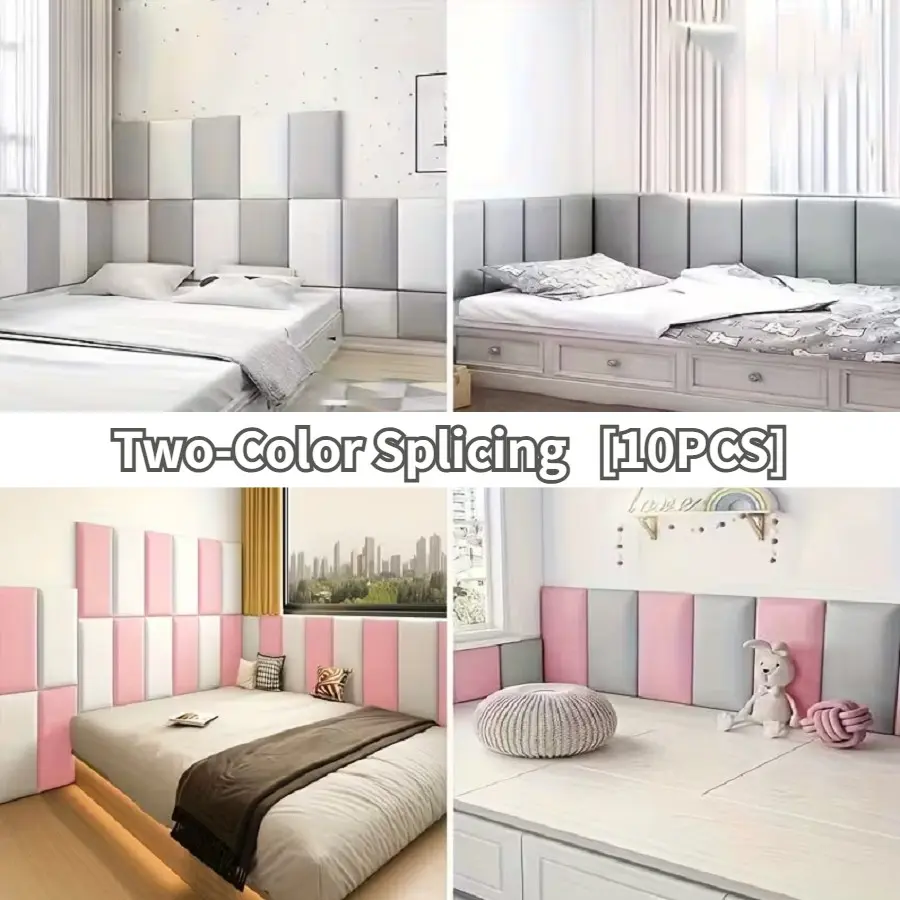 10pcs Self-Adhesive Color-Blocking 3D Foam Wall Panels | Thickened (8mm) Vinyl Cushioning Sticker, Anti-collision Headboard, Easy-Tear and Easy-Apply Wallpaper, Suitable for Bedrooms and Walls