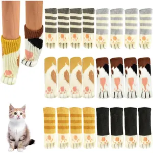 24 count  Paw Chair Socks - Cute  Furniture Socks for Chair , Knitted Non-Slip Chair  Floor Protectors, Noise-Reducing Furniture Socks for Hardwood Floors, 6 Sets