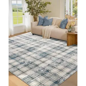 Garvee Washable Area Rugs 4x6 Rug for Living Room Modern Plaid Rugs for Bedroom Farmhouse Non Slip Entryway Rug Soft Nursery Rugs Stain Resistant Carpet for Entrance Dining Room 4'x6' Green/Beige