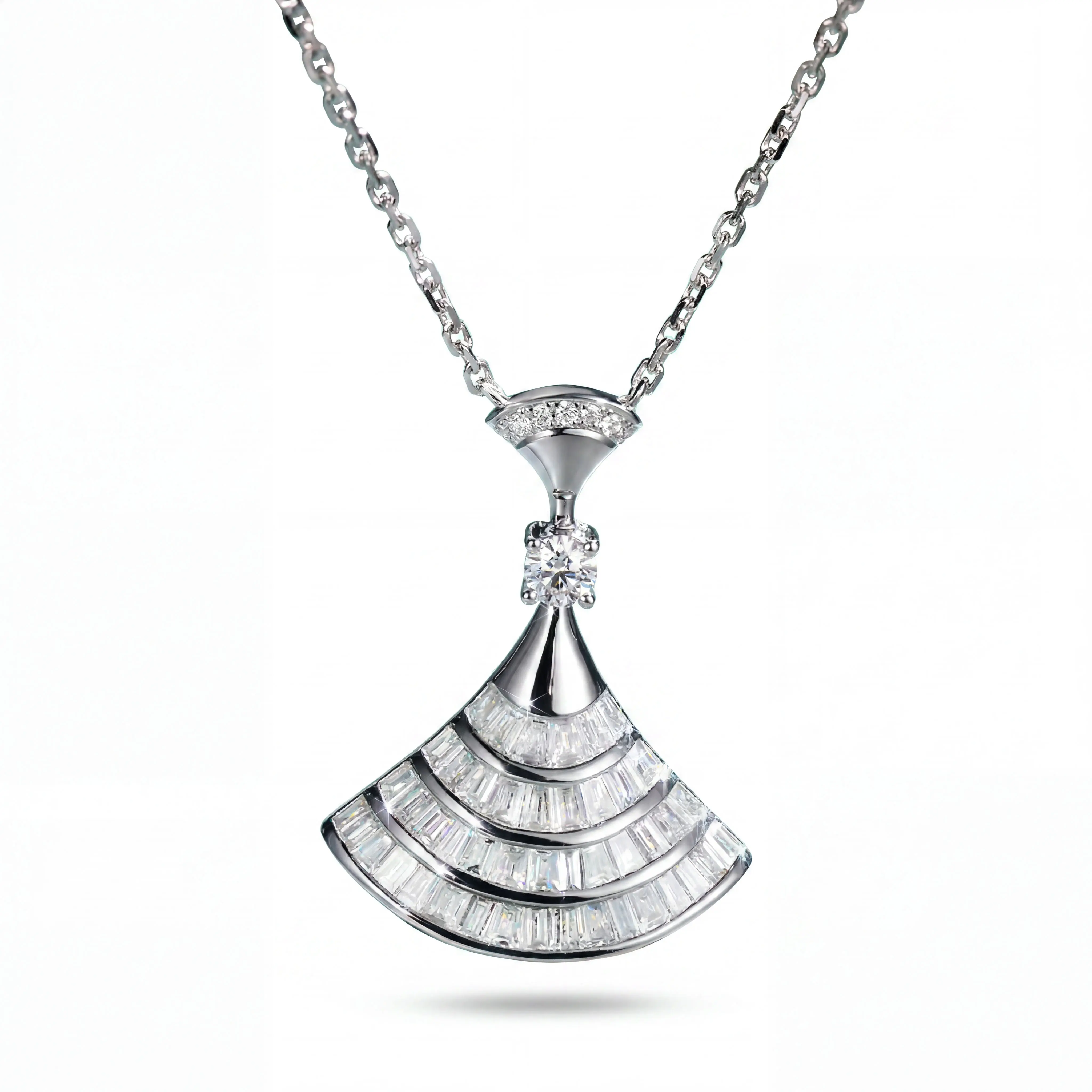 ZIIYONG "Ocean Fan" 925 Sterling Silver Mossianite Agate Necklace - Finely Cut Sparkling Pendant, Statement Fashion Jewelry, Ideal Couple Gift