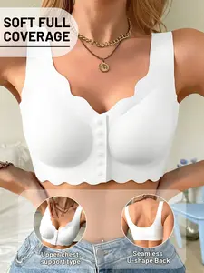 Jelly Strip Seamless Support Lingerie, One-Piece Wirefree Zero Pressure No Digging, Multi Front Hooks Easy On Off, Full Coverage Side Boob Control Tank Bra