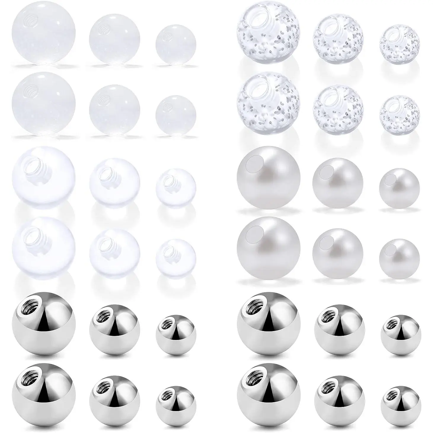 Stainless Steel Barbell Balls - 36 Count, 14G, 3-5mm Multiple Sizes, Modern, Solid Balls with Threaded Holes, for Industrial Barbells/Nipple Rings, Easy Cleaning