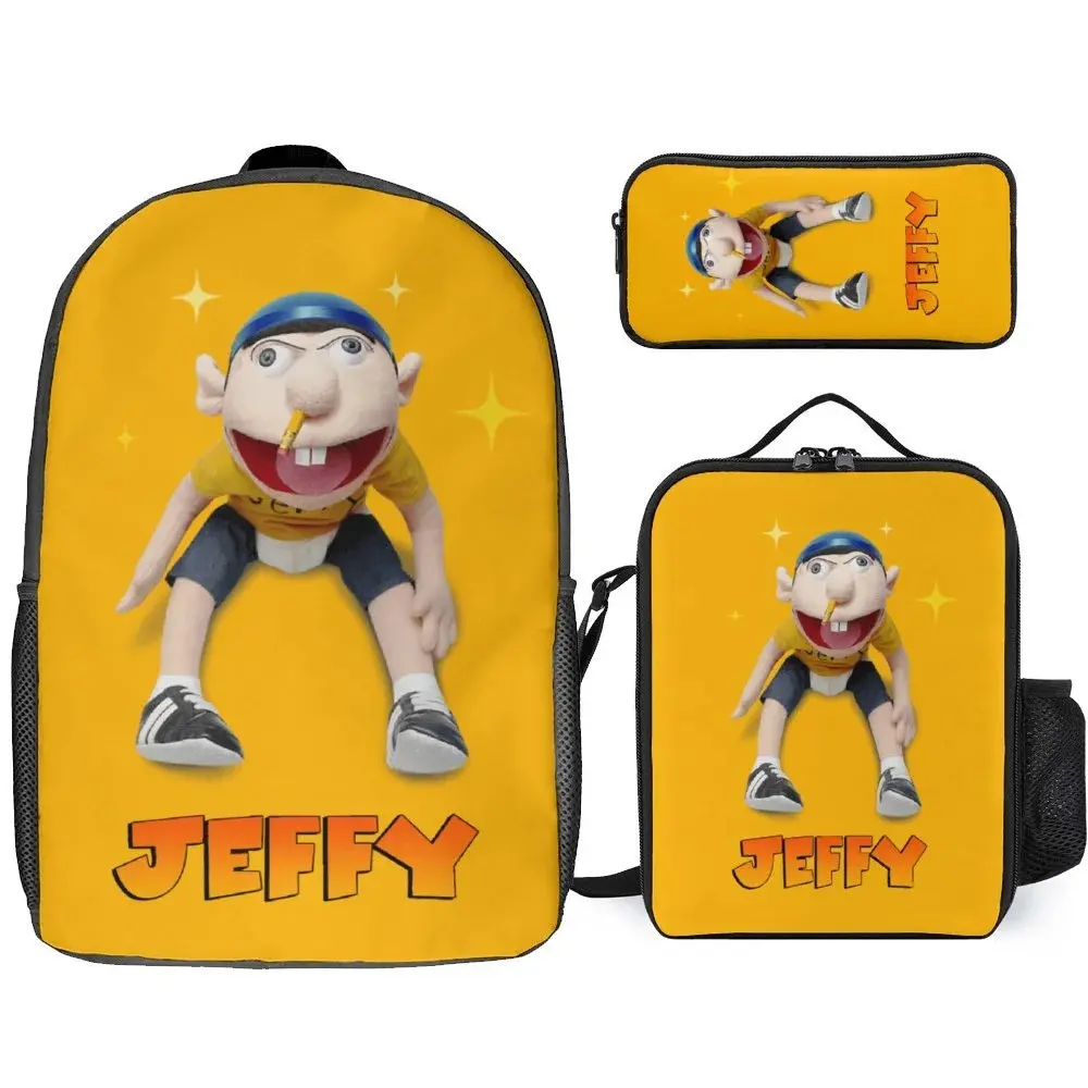 3 Piece Casual Shoulder Bag, SML Jeffy Backpack Set Travel Knapsack with Lunch Box Pencil Case 3 Piece Casual Shoulder Bag, SML Jeffy Backpack Set Travel Knapsack with Lunch Box Pencil Case