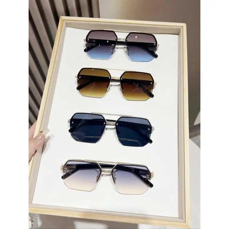 Men's 4-Pack Square Framed Sunglasses - Trendy Geometric Rimless Frames, PC Lenses, Casual Sports Eyewear, Edgy Mensfashion Accessory for Sports & Outdoor Use, Trendy Frames Sunglasses