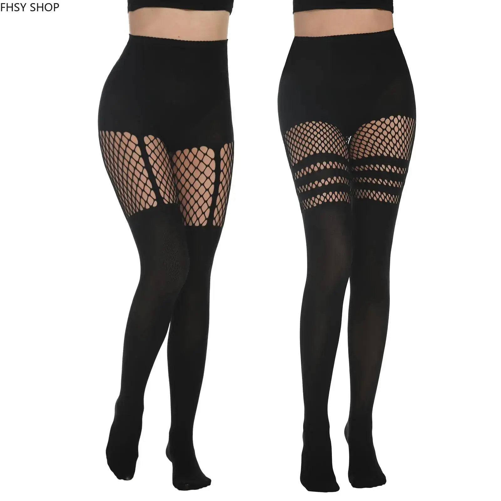 Women legwear | Viral 2 pairs mock thigh high fishnet suspender tights |Stretchy and well-fitted fishnet design with integrated suspender detail, soft skin-friendly fabric, ideal for club looks, party outfits and daily fashion matching