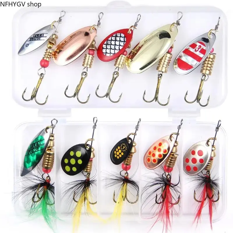 10Pcs Rooster Tail Spinnerbait Set, Feathered Treble Hook Vibrant Metal Spoon Lures, Durable Freshwater Saltwater Tackle With Realistic Swim Action For Bass Trout Outdoor Angling