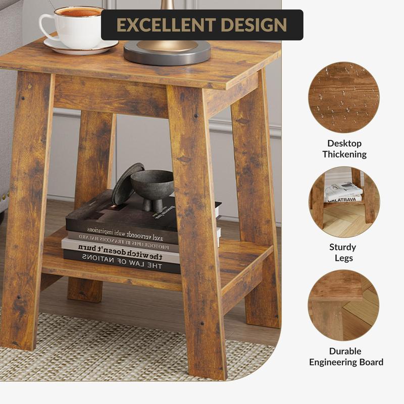 Farmhouse Rustic End Table with Storage Shelf, 2-Tier Narrow Accent Table for Living Room & Bedroom