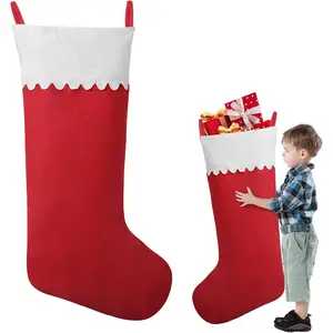 2 Pack 38 Inches Jumbo Large Red and White Felt Christmas Stockings for Xmas Tree Fireplace Hanging Decor Holiday Party Family Home Decorations