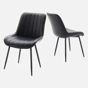 Garvee Set of 2 Black Faux Leather Dining Chairs with Metal Legs, Mid-Century Modern Upholstered Side Chairs for Kitchen, Dining Room, and Living Room