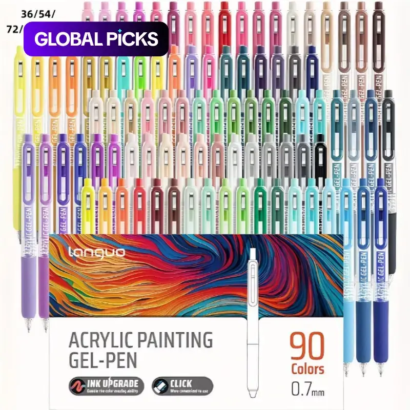 36/54/72/90 Colors 3D Acrylic Gel Pen, Quick-Drying 1.0mm, Graffiti Painting Set, Note Taking, Card Making, Color Filling, Gel Paint Pens #GLOBAL PICKS