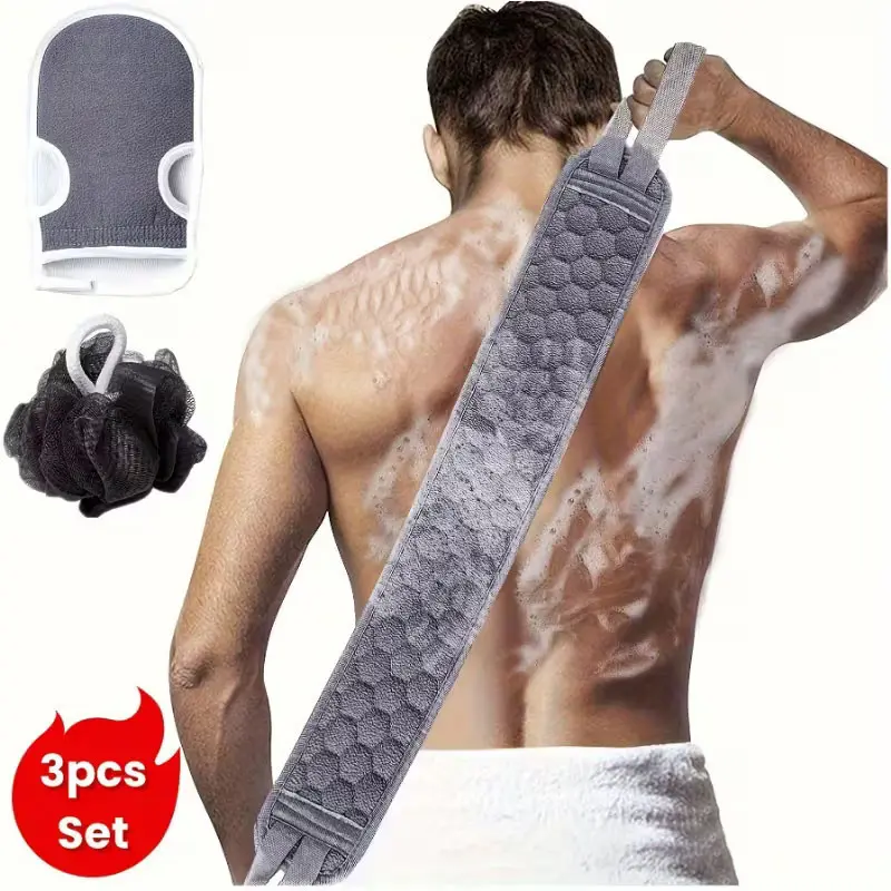 Bath towel, back rubbing gadget, powerful scrubbing glove, back pulling strip, bath ball, bathing towel set of three, bath scrubbing tool, Back body scrubber