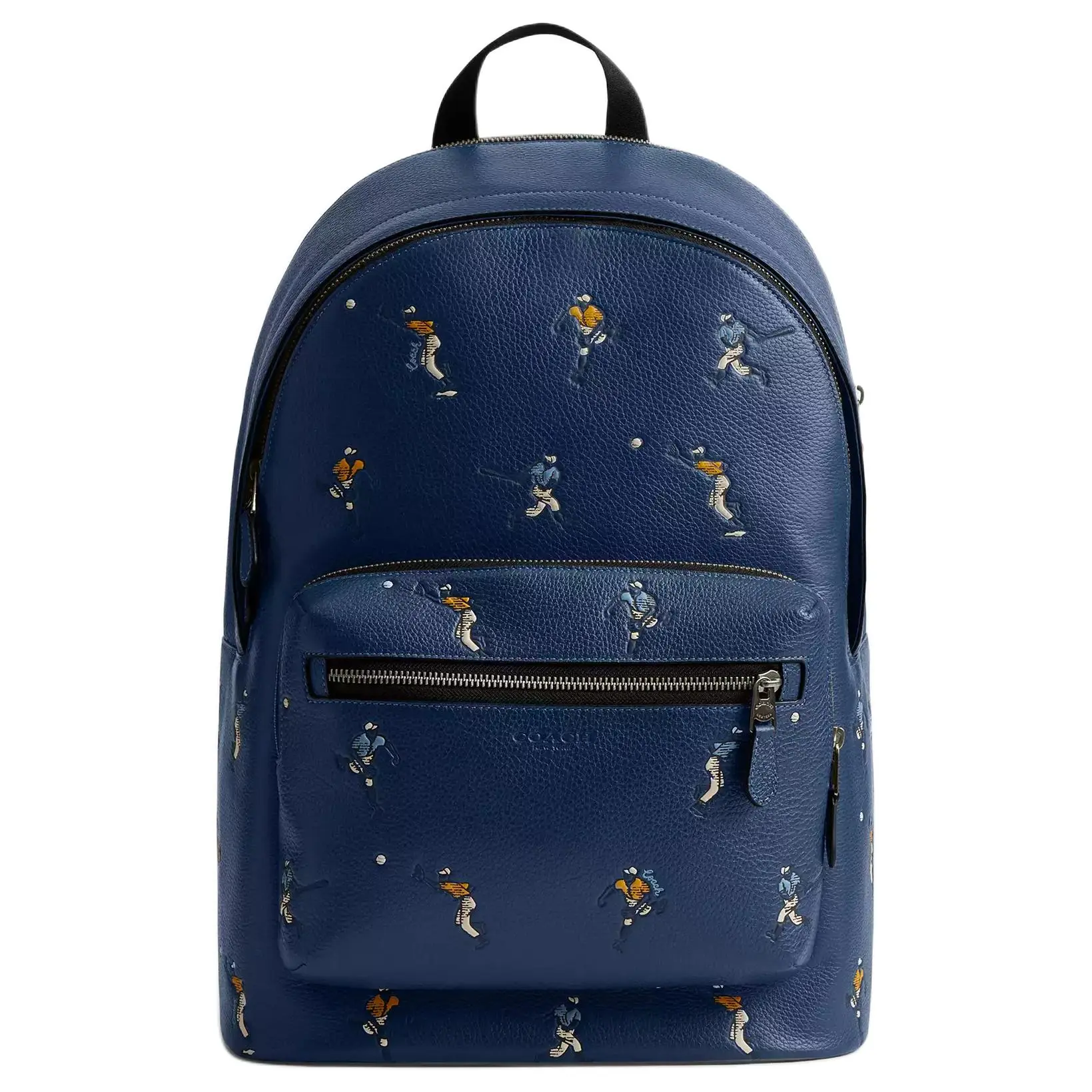 Coach Baseball Print Pebbled Leather Backpack – Large, Men’s, Blue