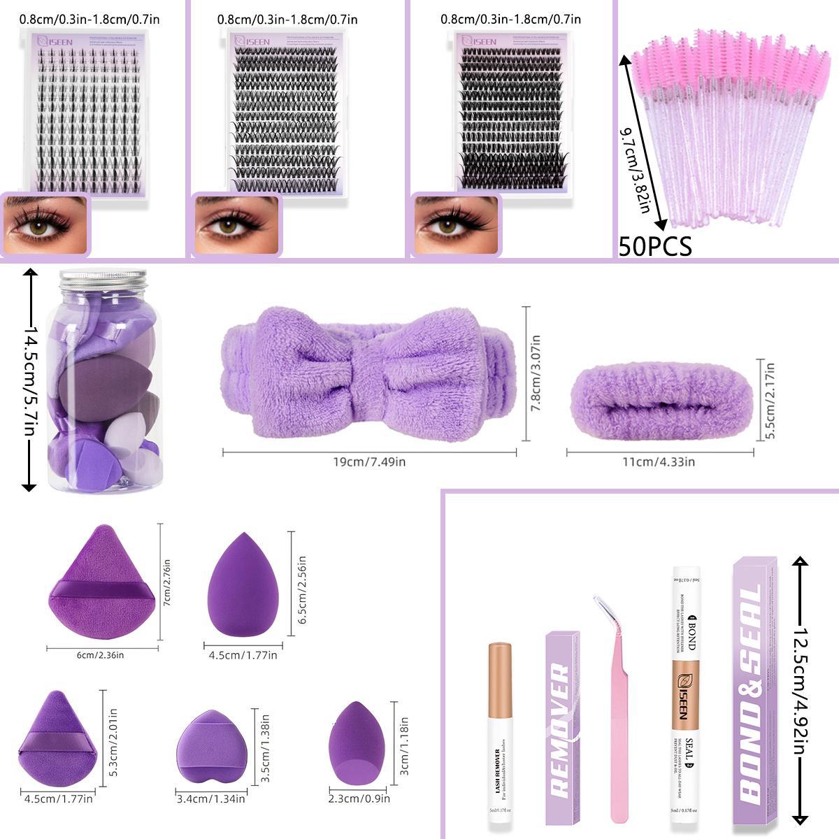 Professional Fake Lashes Makeup Set, 74pcs/set Natural Fluffy False Eyelashes & Lash Glue & Lash Remover & & Powder Puff & Wristband & Headband, Cosmetic, Eyelash Extensions Kit