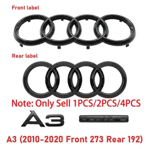 ABS Audi Models Car Front Hood Grill Emblem Rear Trunk Badge Sticker For Audi A3 2010-2020 4 Ring Logo A3 Sticker Quattro Emblem Decoration Replaced Accessories