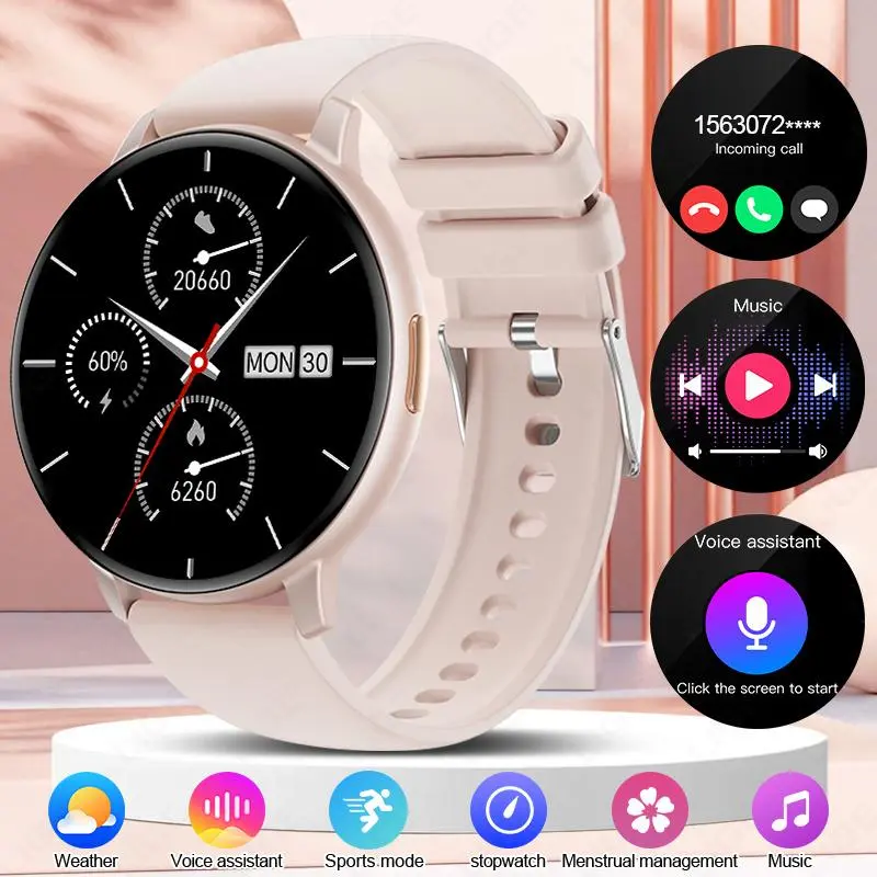 Ladies smartwatch, compatible/system, IP68 waterproof, supports music playback, call reminders, weather updates, with stainless steel strap and health monitoring function, smart fitness tracker suitable for students, office workers, heart rate