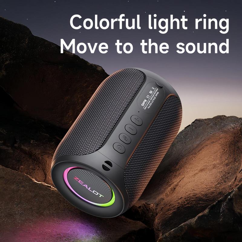 ZEALOT Portable Wireless Bluetooth-compatible Speaker, 15W Stereo Sound Speaker&super bass with RGB Light Effect, Waterproof Wireless Speaker for Home Outdoor Camping hiking cycling Halloween Gifts, Portable Speaker, Multifunctional Wireless Speaker