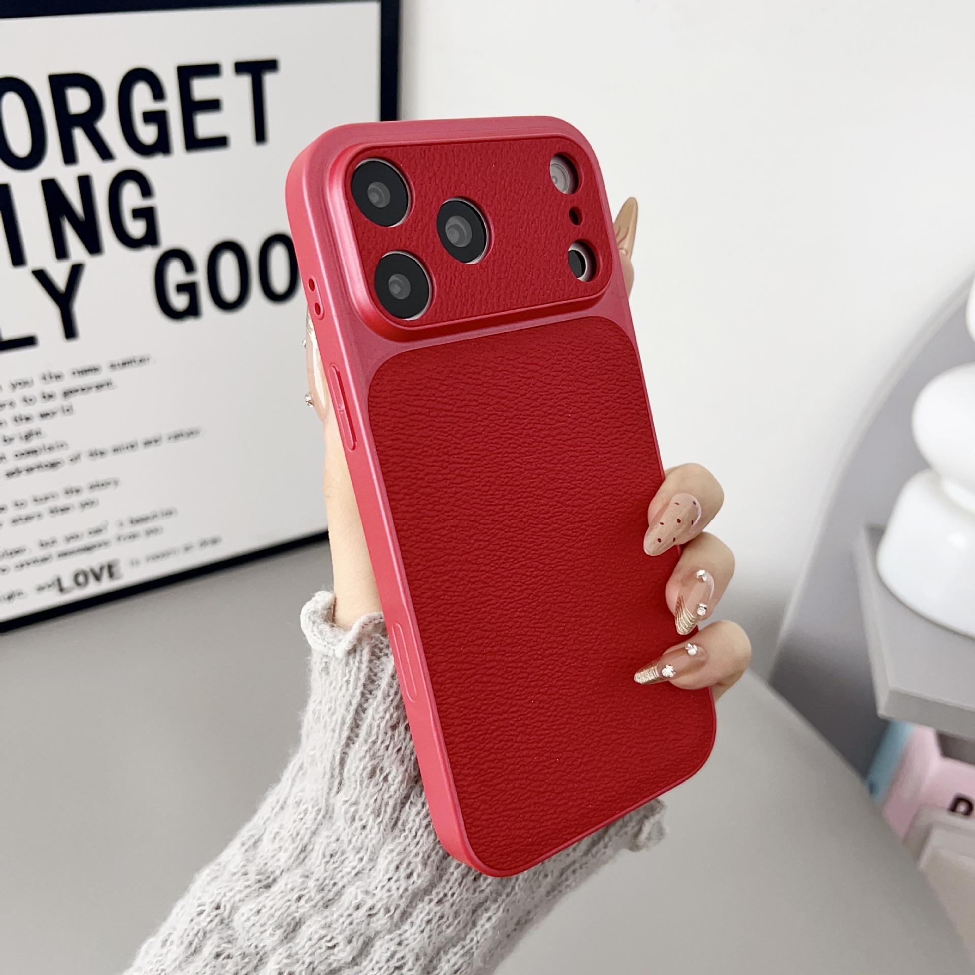 2026 Full Coverage Large Window iPhone 17 Pro Max Lychee Texture Case Compatible with Apple 16/15 /14/13