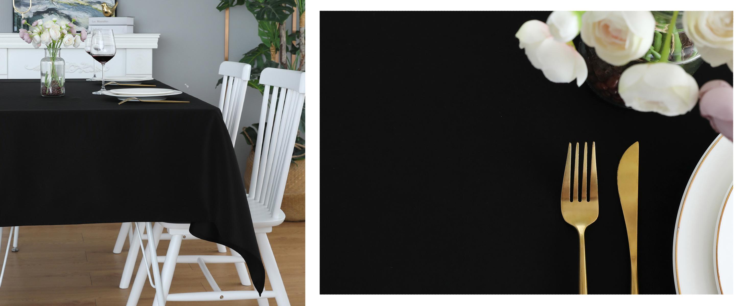 Black Rectangle Tablecloth Wrinkle Free Waterproof Polyester Table Cloths Spillproof Heavy Duty and Washable Table Cover for Party, Banquet, Indoor and Outdoor-Square/Rectangular