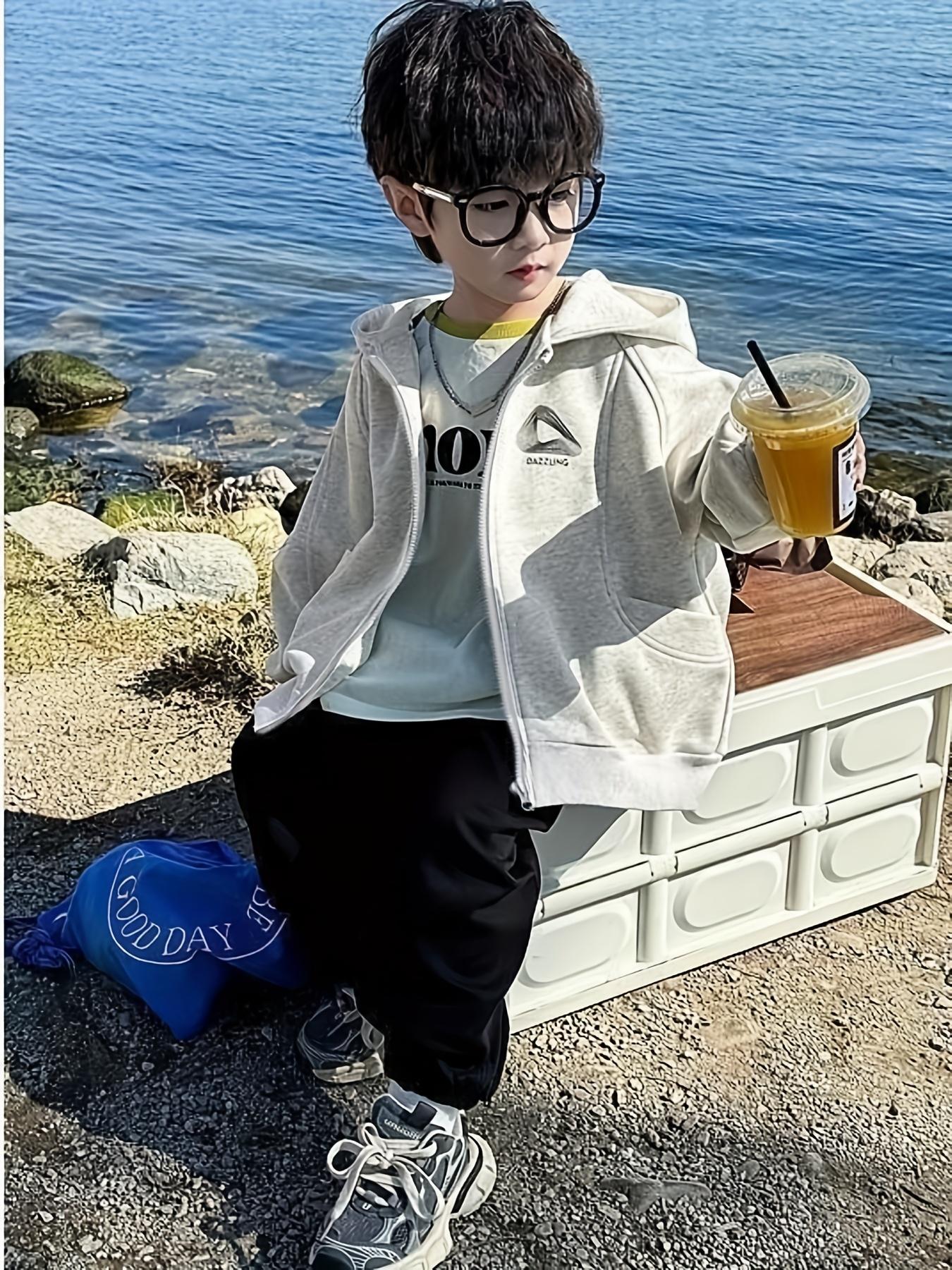 1pc Boys' Hooded Zip-Up Jacket - Casual Long Sleeve Zipper Coat with Pockets, All-Season Outdoor & Everyday Outerwear, Regular Fit for Boys Ages 3-12, Hooded Jacket For Boys, Durable Kids Wear