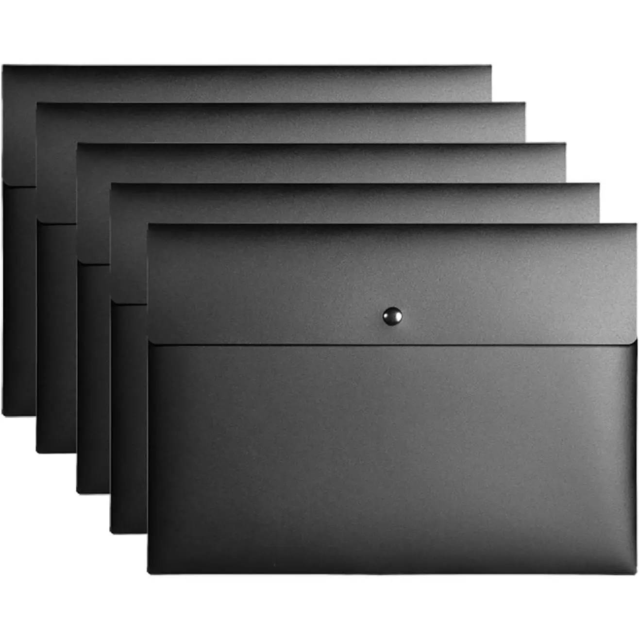 SICANDAENHK 5 Pieces A4 Envelopes Folders for Paperwork Plastic Wallets Document Organizer with Snap Button Closure A4 Letter Size (Black)