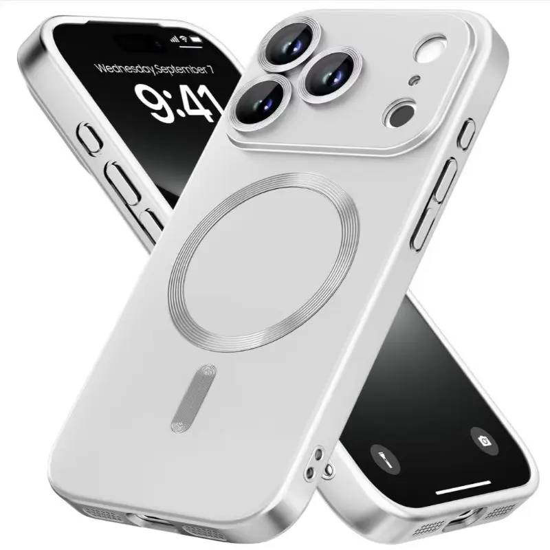 Magnetic Phone Case for iPhone 18 Pro Max, Customized Acrylic Cover with Camera Protection, Matte Metal Texture, Shockproof Design