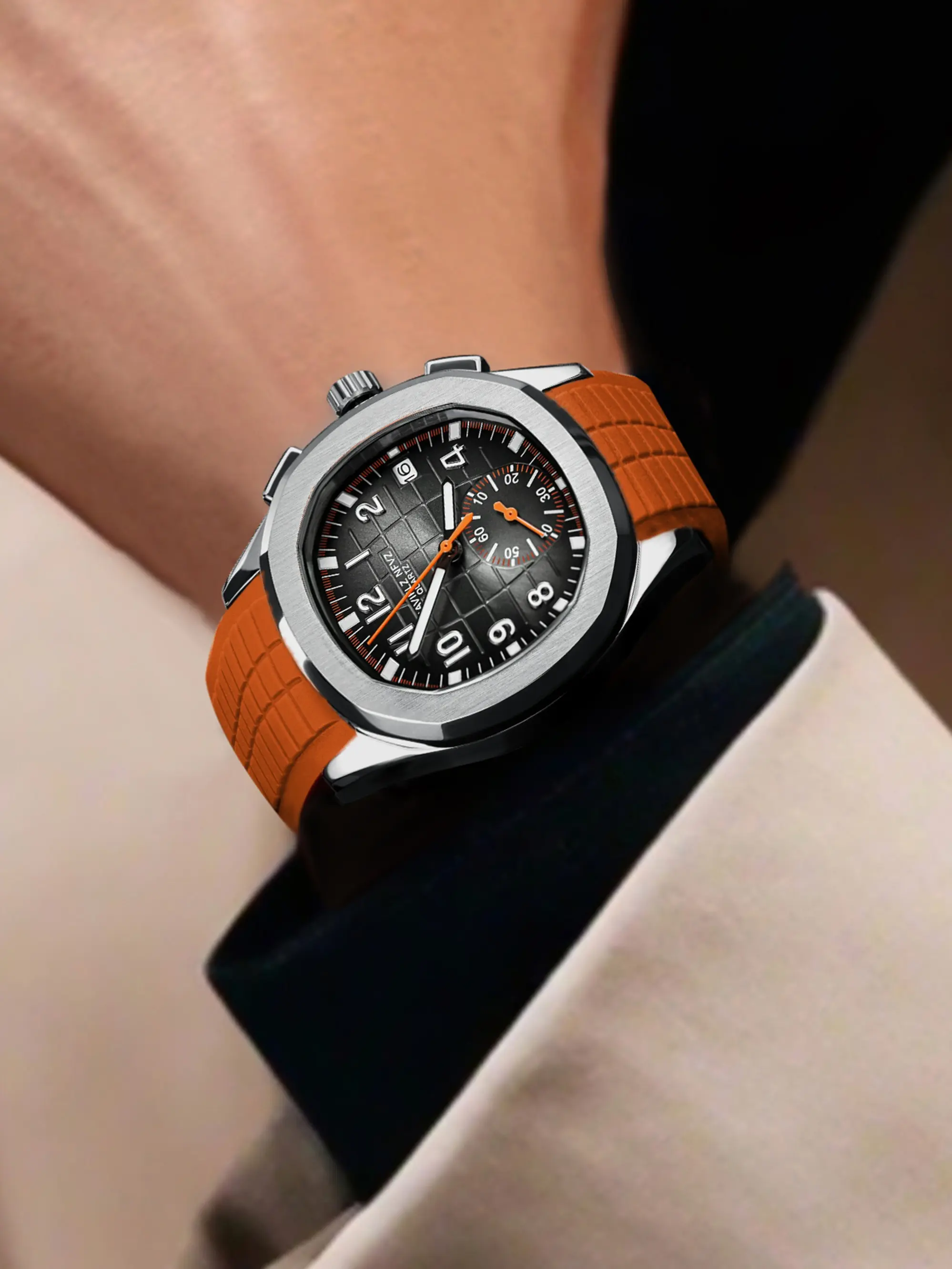 Luxury Men's Watch, Night Light Date, Waterproof, Japanese Vd53 Quartz Movement, Precise Timing, Dual Rubber Strap