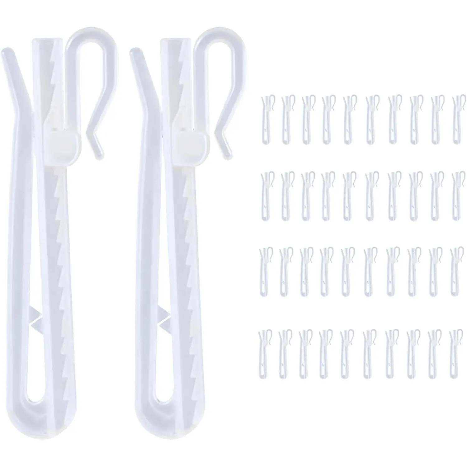 40PCS 85mm/3.34inch Adjustable Pinch Pleat Curtain Hooks, Ratchet System Plastic Clips for Pleated Drapes, Window, Door & Shower