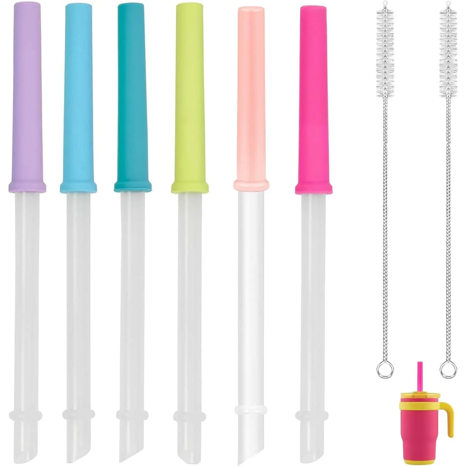 6 count Straws  Compatible with 14 oz   Coldee 2.0 Tumbler -   Valve and Straw with Cleaning Brush - Spill-Proof  Straw