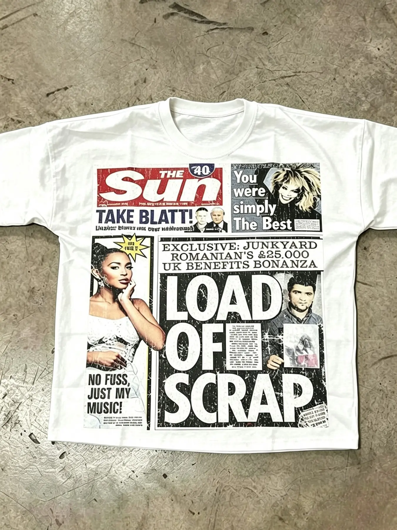 Men's Retro Newspaper Poster Print T-Shirt, Oversized Short-Sleeved Top, Suitable for Hip-Hop Casual Parties and Everyday Wear.
