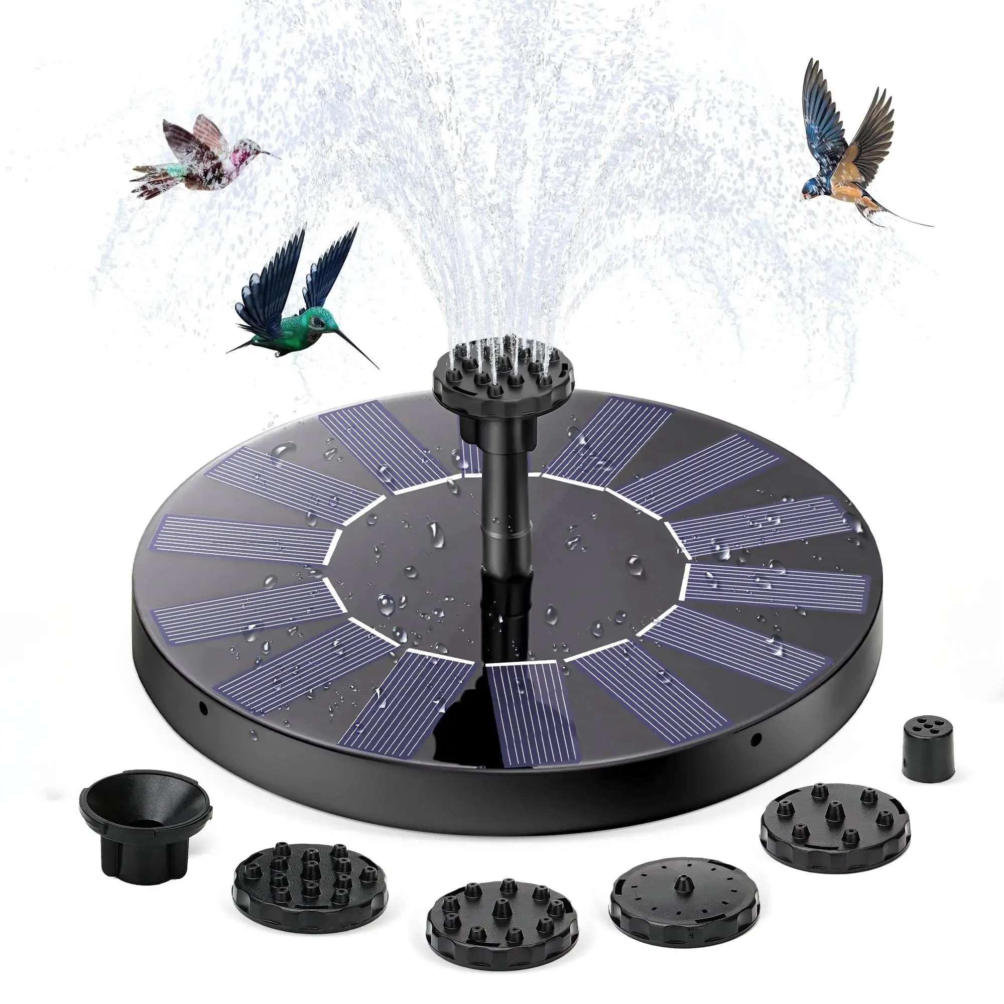 Solar-Powered Bird Bath Water Fountain Pump - 1pcs, 4 Nozzles, Sunlight-Driven, Outdoor Auto Restart Water Spray, All Seasons Home Decor Waterscape Accessory for Fountains & Bird Baths